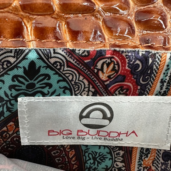 Big Buddha Brown Croc Embossed Wallet Clutch Zip Coin Purse Charm - Picture 10 of 16